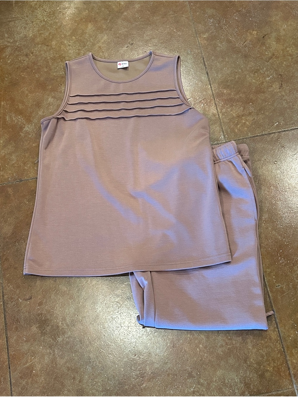 Sleeveless Pintuck Lounge Set in Tan - Unbranded